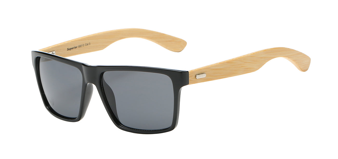 Casual Square Frame Bamboo Temple Sunglasses