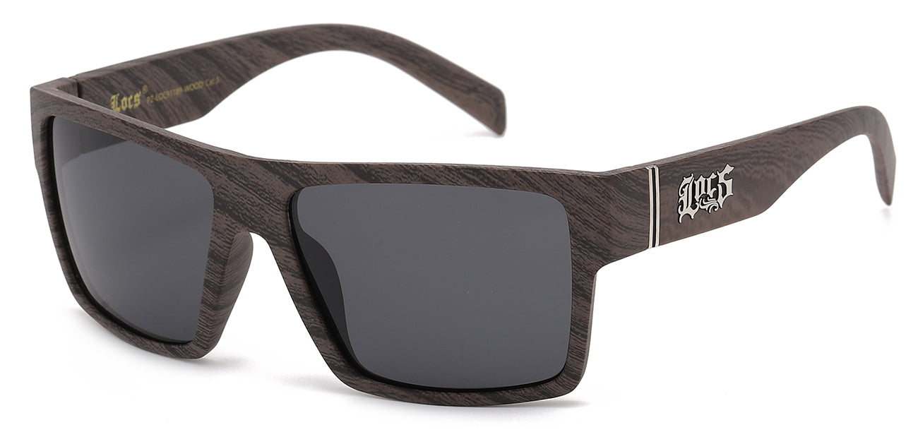 Locs Wood Print Square Sunglasses - Matte Black