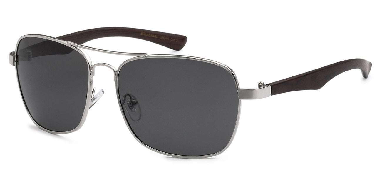 Polarized Aviator Wood Grain Print Sunglasses