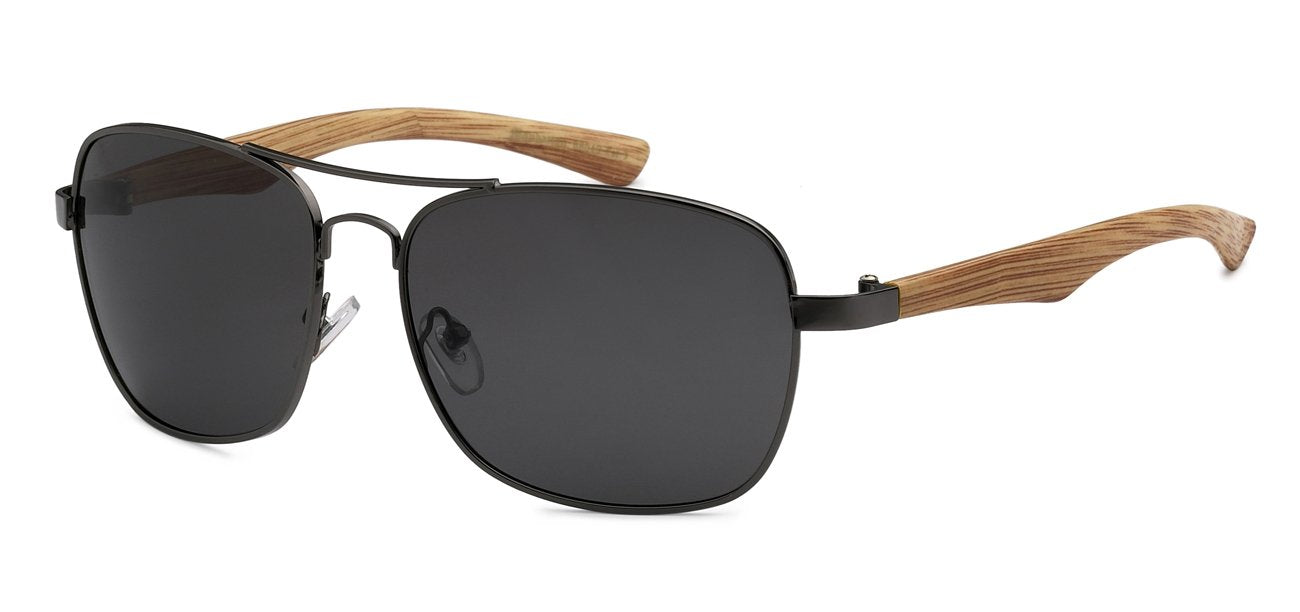 Polarized Aviator Wood Grain Print Sunglasses