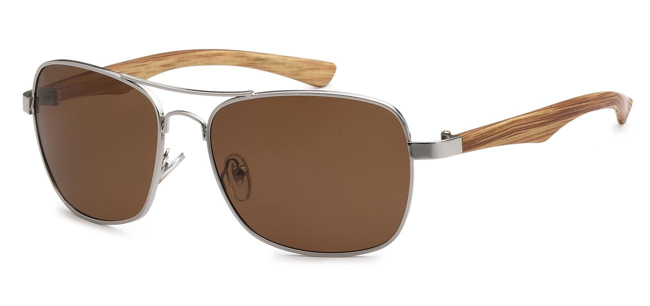 Polarized Aviator Wood Grain Print Sunglasses