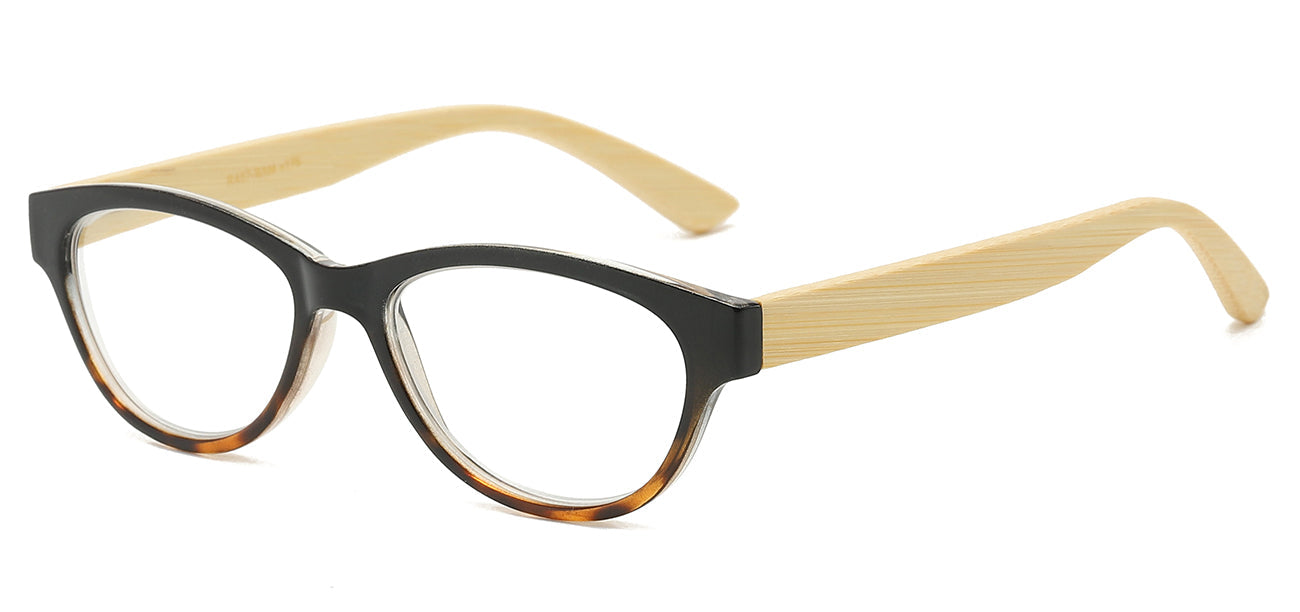 Bamboo Accent Round Reading Glasses - Bulk Dozen