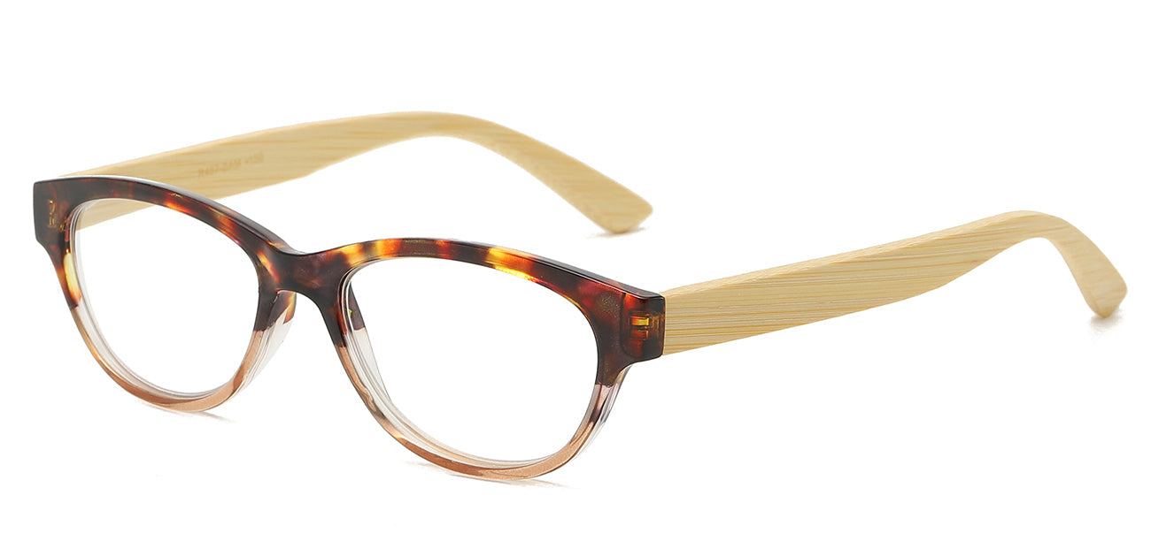 Bamboo Accent Round Reading Glasses - Bulk Dozen