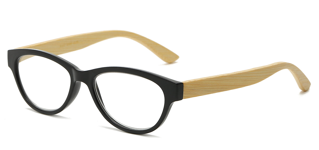 Bamboo Accent Round Reading Glasses - Bulk Dozen