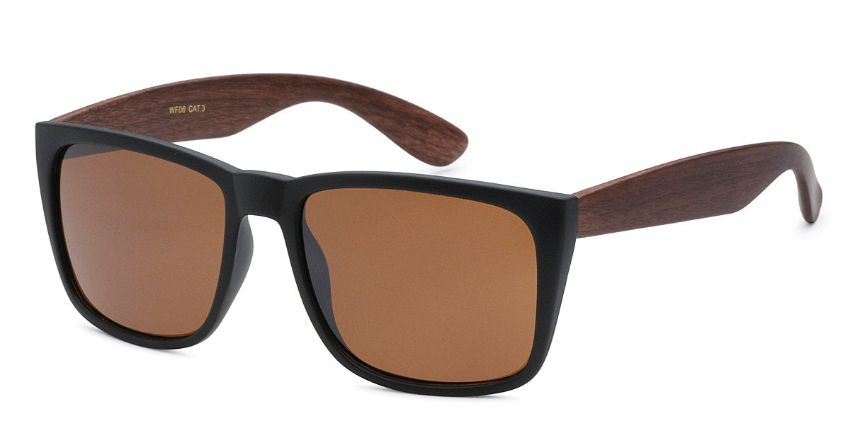 RETRO REWIND SQUARE WOOD GRAIN SUNGLASSES