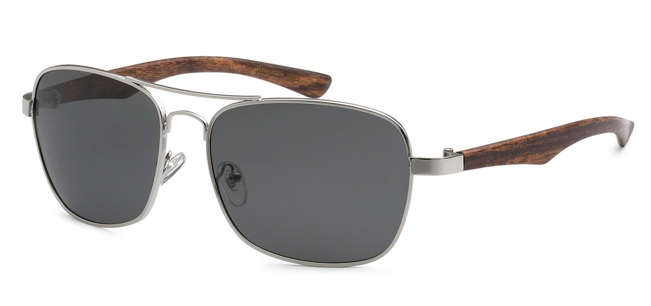 Polarized Aviator Wood Grain Print Sunglasses