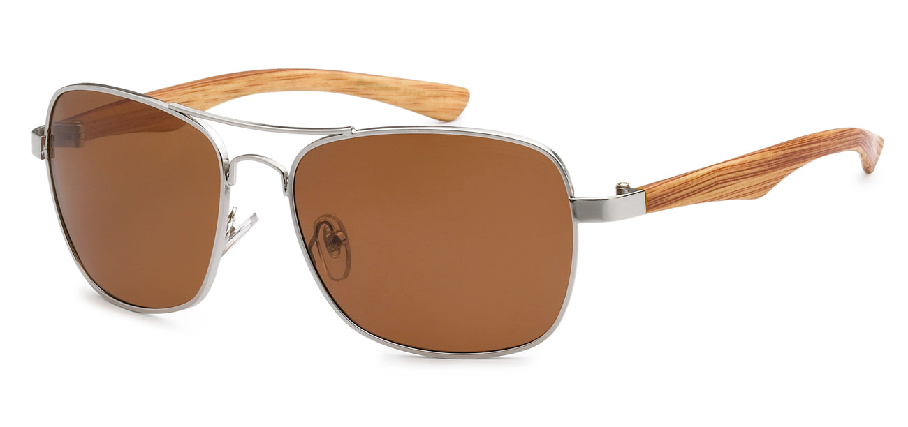 Polarized Aviator Wood Grain Print Sunglasses